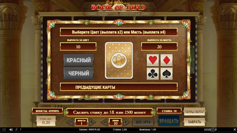 Так проходит риск-игра в Book of Dead