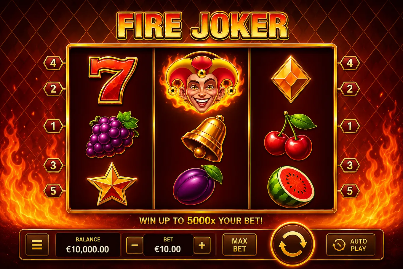 игровое поле Fire Joker с 3 барабанами и 5 линиями
