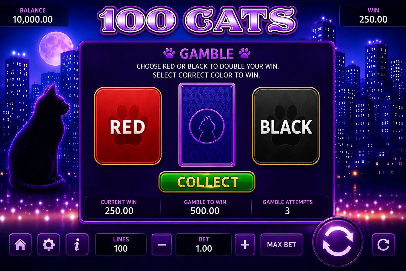 экран Gamble с кнопками Red, Black и Collect