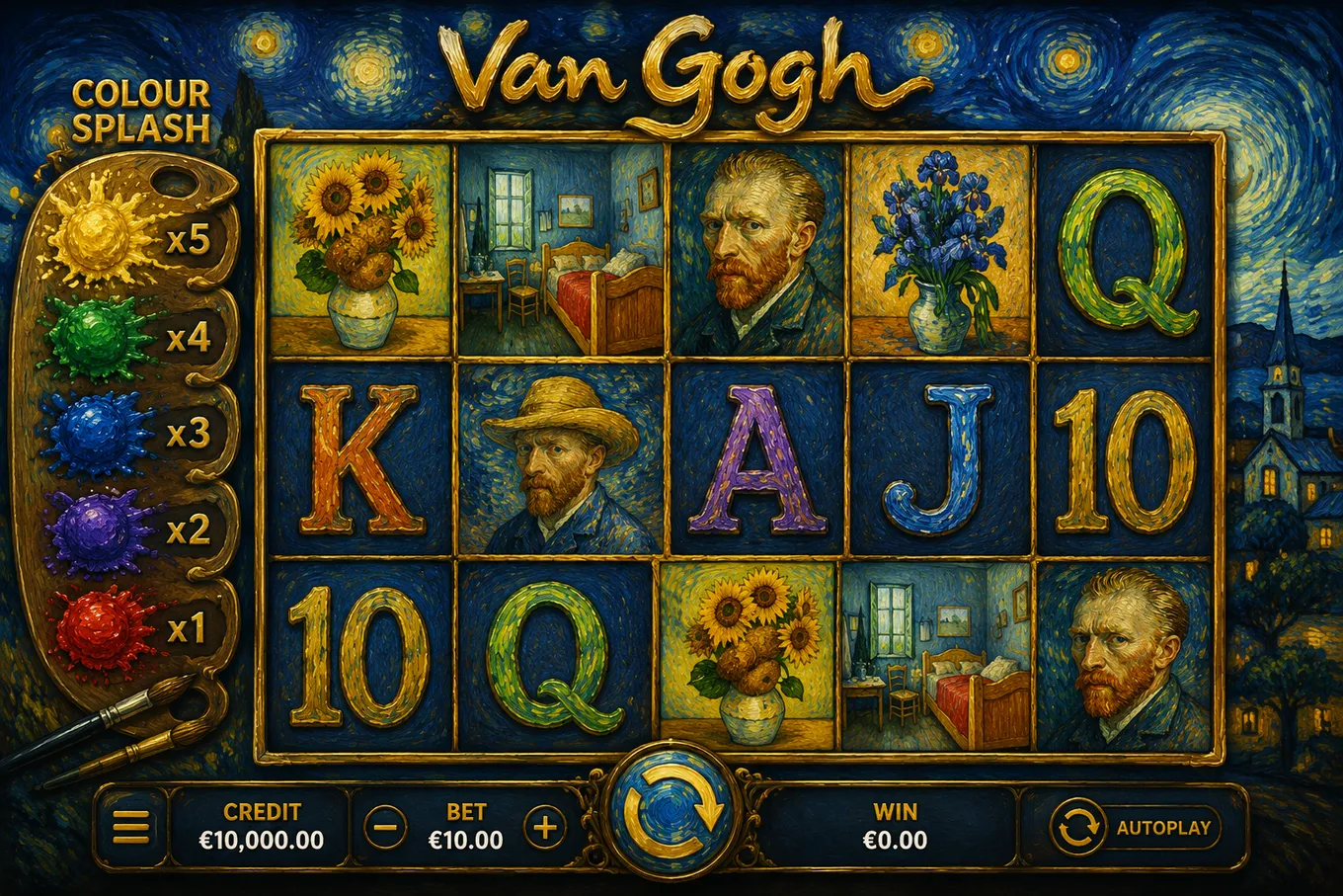 игровое поле Van Gogh с палитрой Colour Splash слева