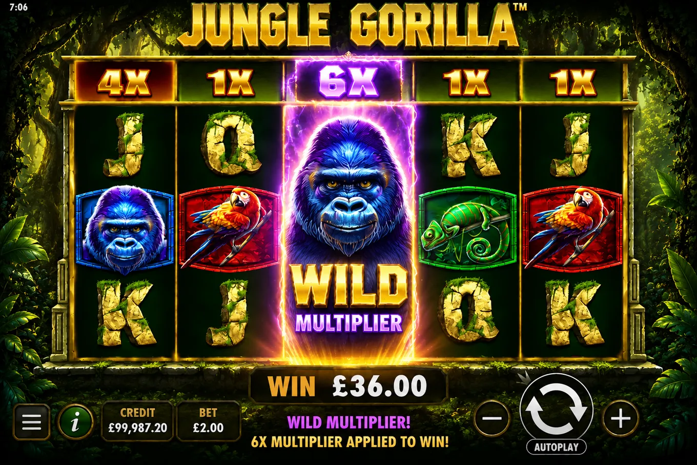срабатывание Wild Multiplier в Jungle Gorilla