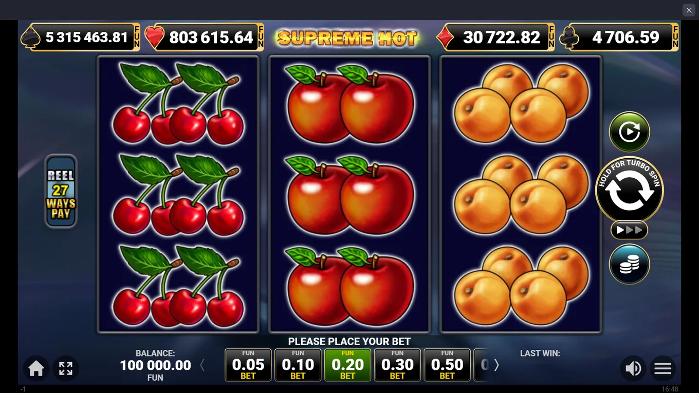 Игровое поле слота Supreme Hot