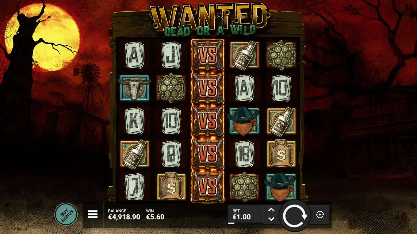 игровое поле Wanted Dead or a Wild с раскрытым VS-барабаном