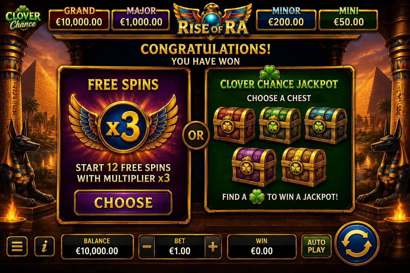 экран Free Spins x3 или выбор сундуков Clover Chance Jackpot