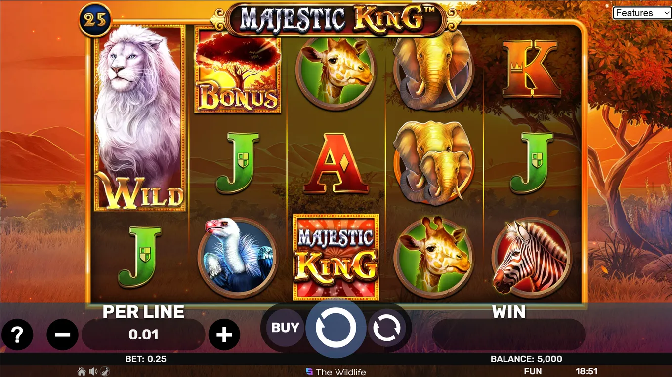 игровое поле Majestic King с 5 барабанами и 25 линиями