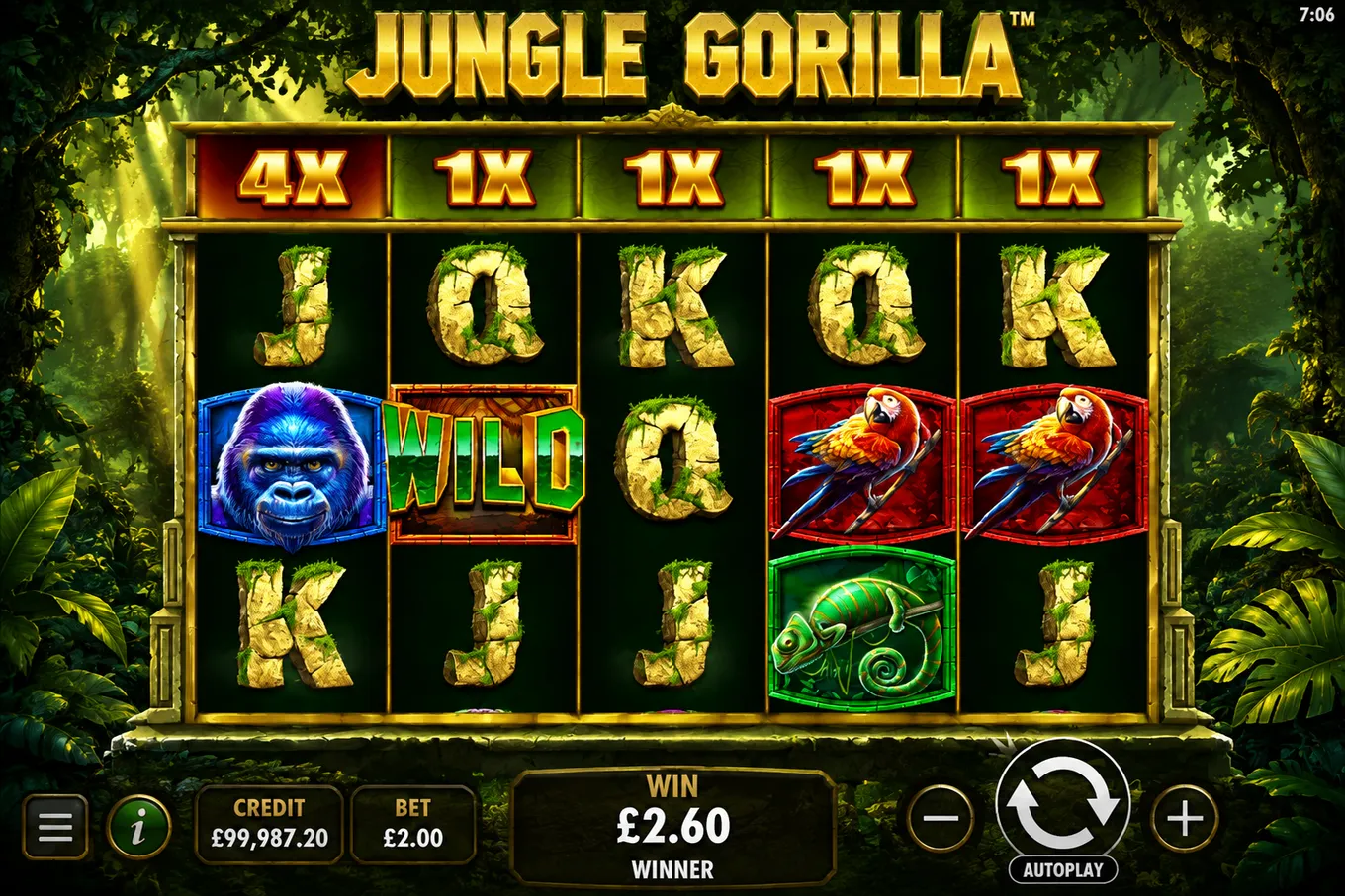игровое поле Jungle Gorilla с множителями над барабанами