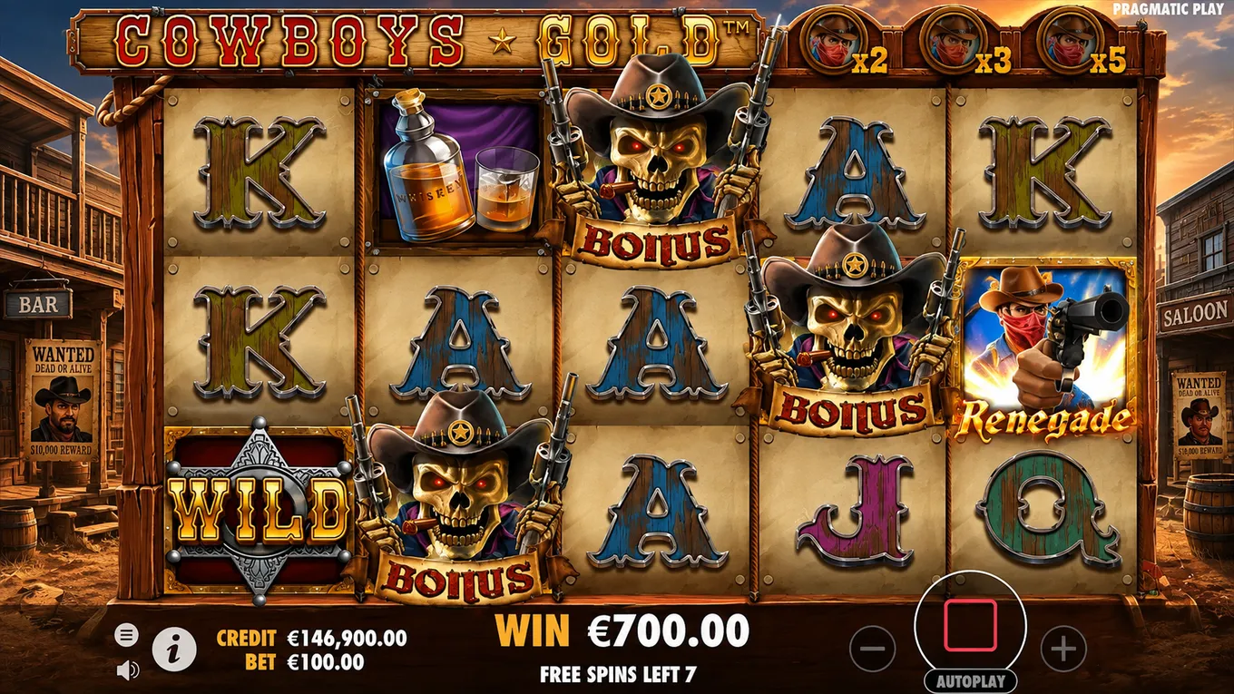 игровое поле Cowboys Gold с Renegade на пятом барабане