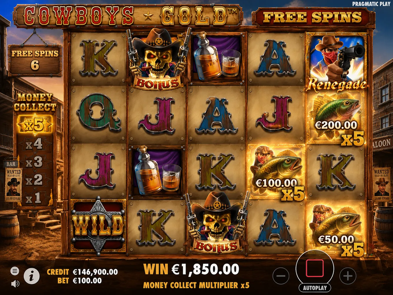 фриспины Cowboys Gold с множителем Money Collect