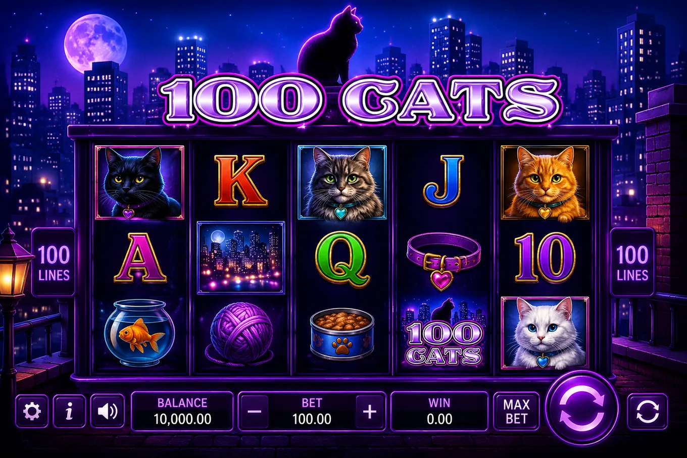 игровое поле 100 Cats с 5 барабанами и 100 линиями