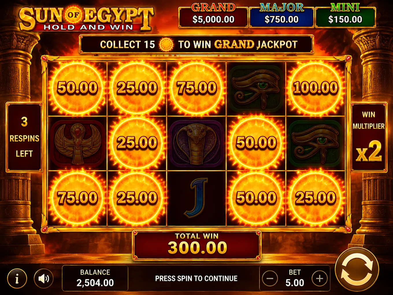 бонусный раунд Hold &amp; Win с зафиксированными Sun-символами