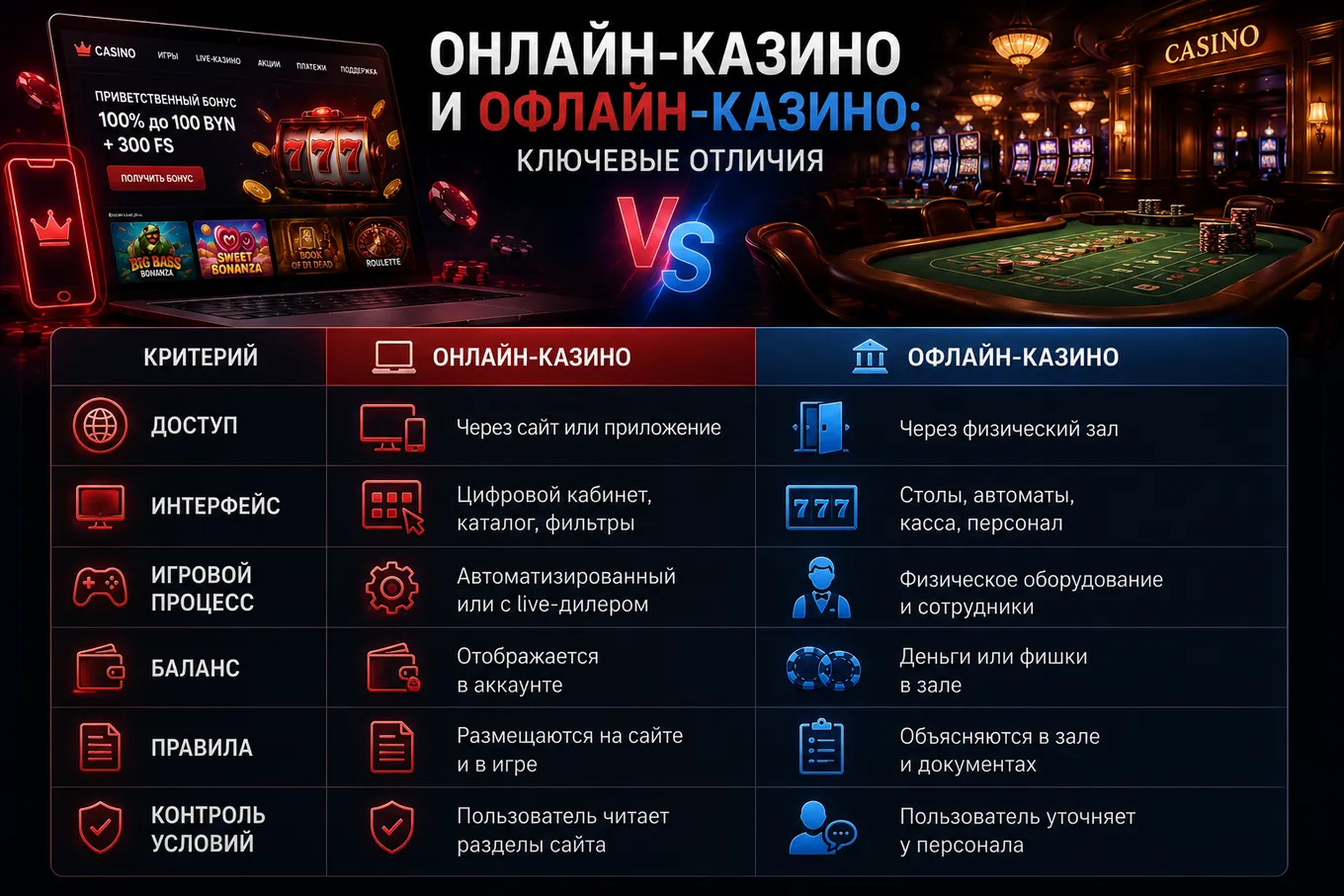 онлайн казино и офлайн казино отличия