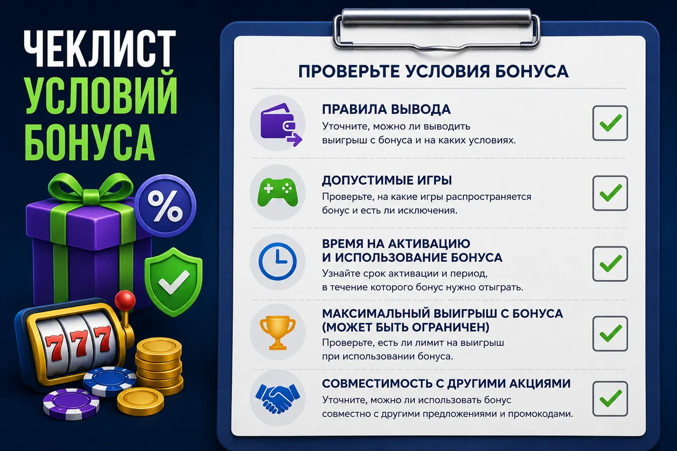 условия бонуса без отыгрыша казино