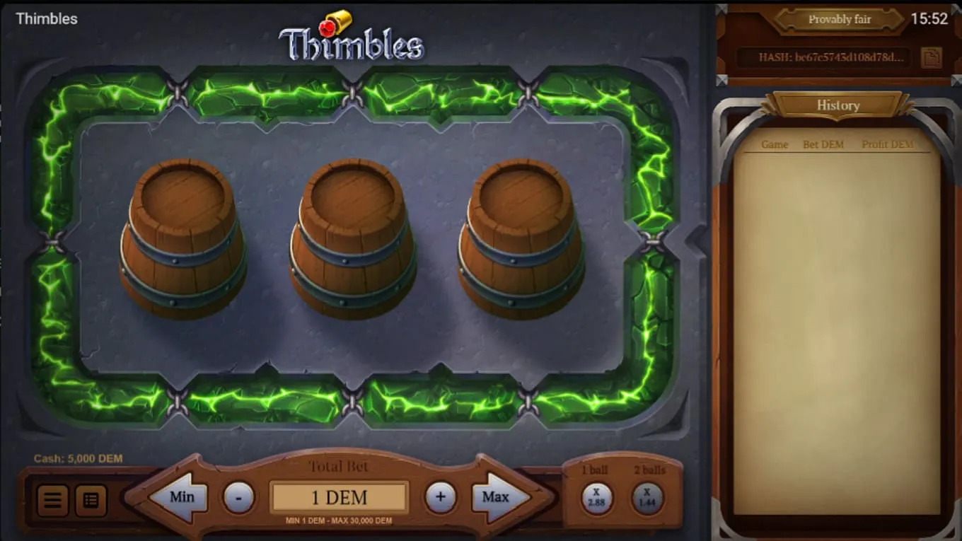интерфейс игры Thimbles by Evoplay