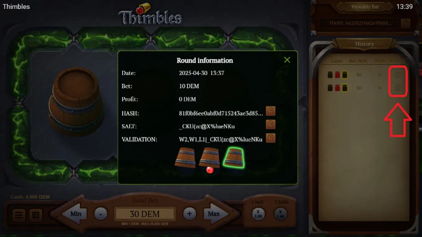 интерфейс игры Thimbles by Evoplay