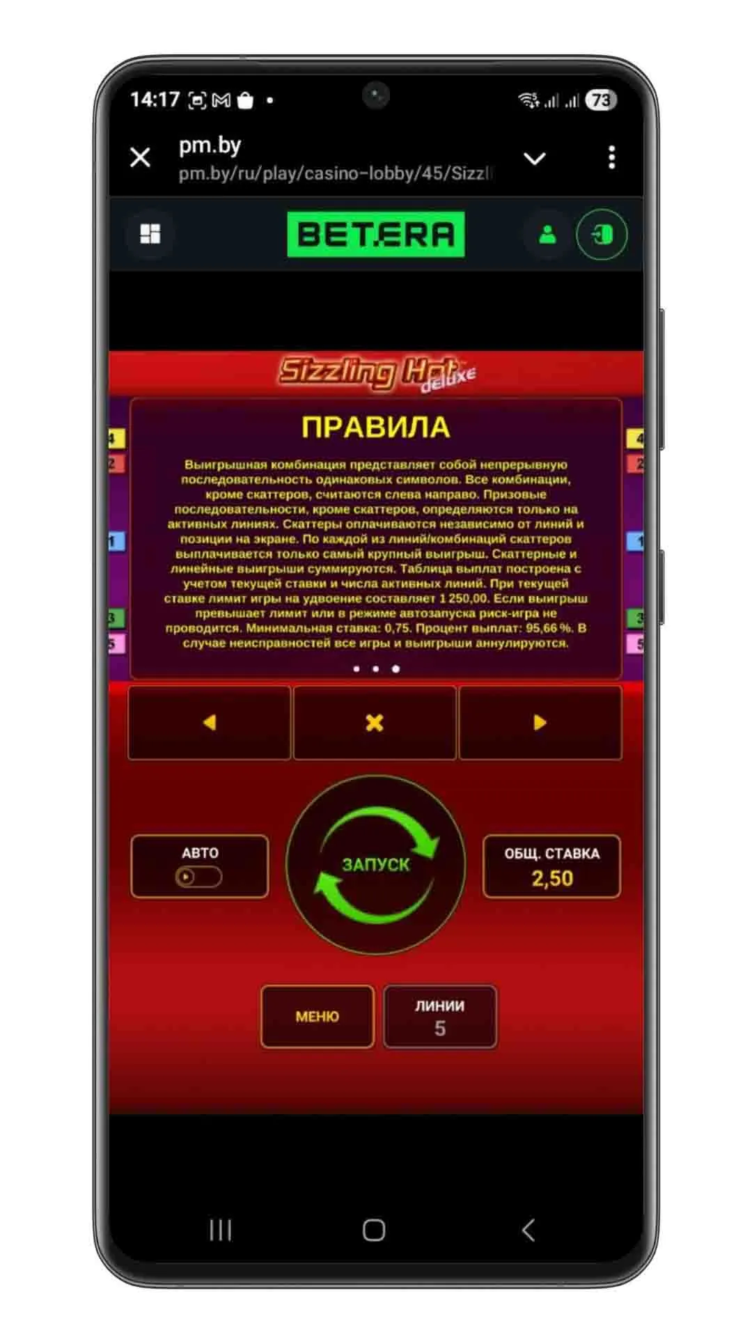 Правила игры Sizzling Hot